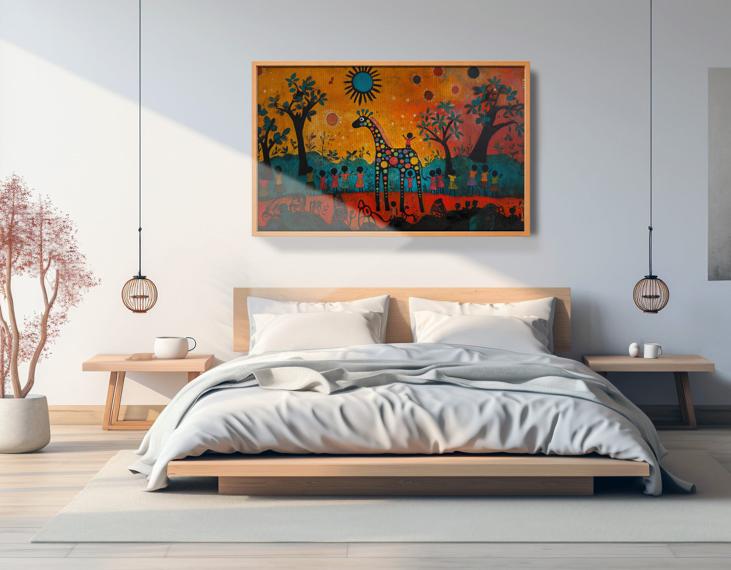 Giraffe Sunset Folk Black Caribbean wall art view 45