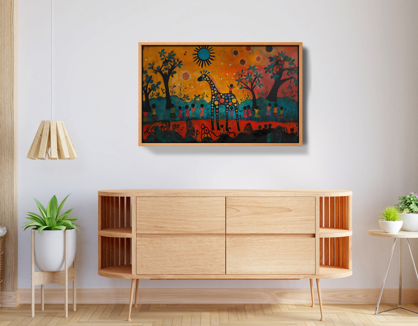 Giraffe Sunset Folk Black Caribbean wall art view 44