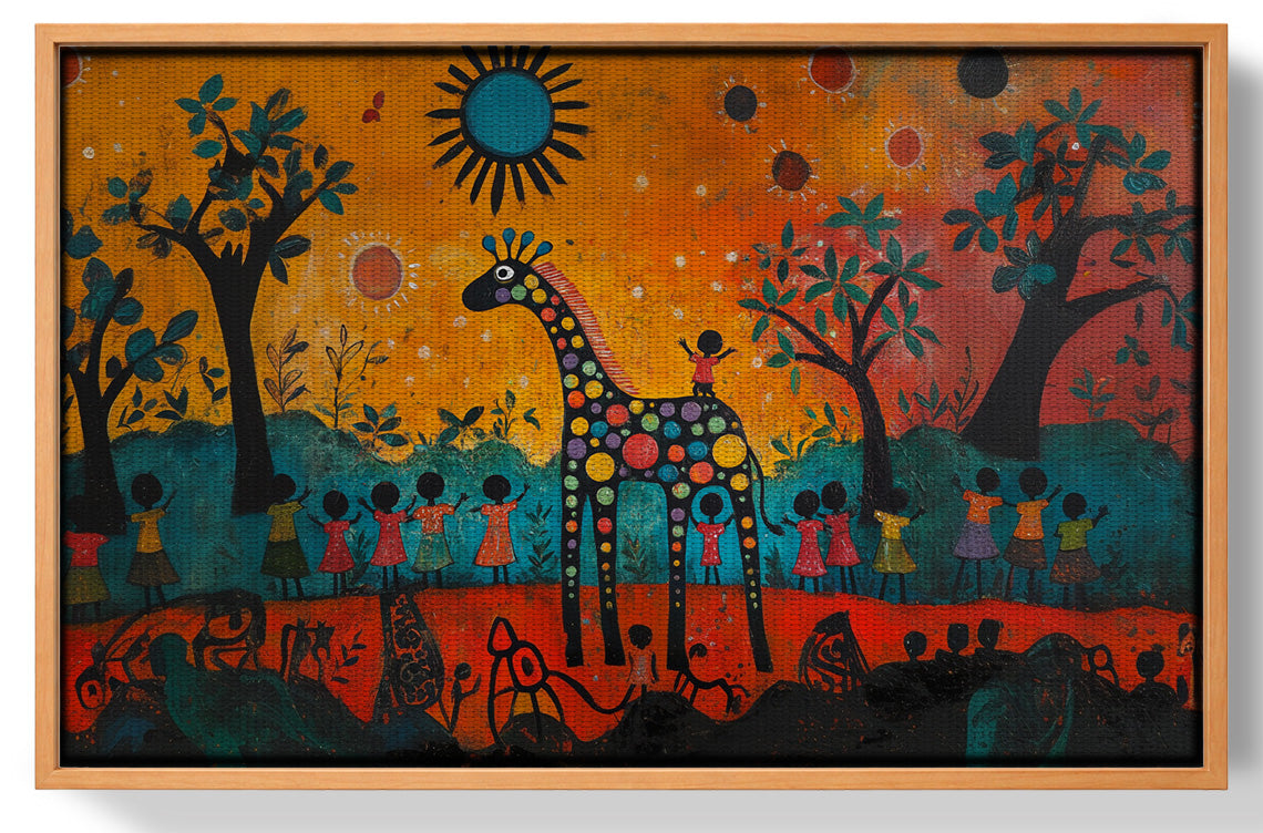 Giraffe Sunset Folk Black Caribbean wall art view 43