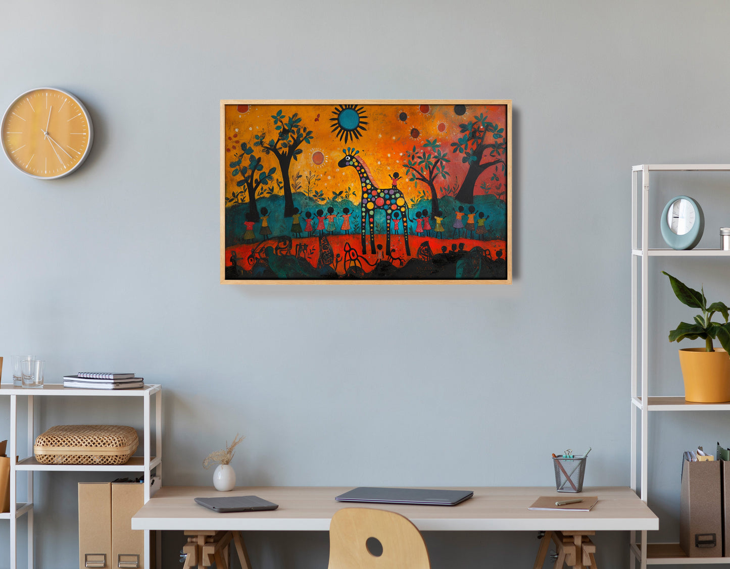 Giraffe Sunset Folk Black Caribbean wall art view 54