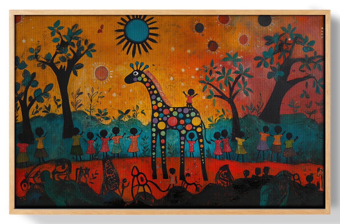 Giraffe Sunset Folk Black Caribbean wall art view 49
