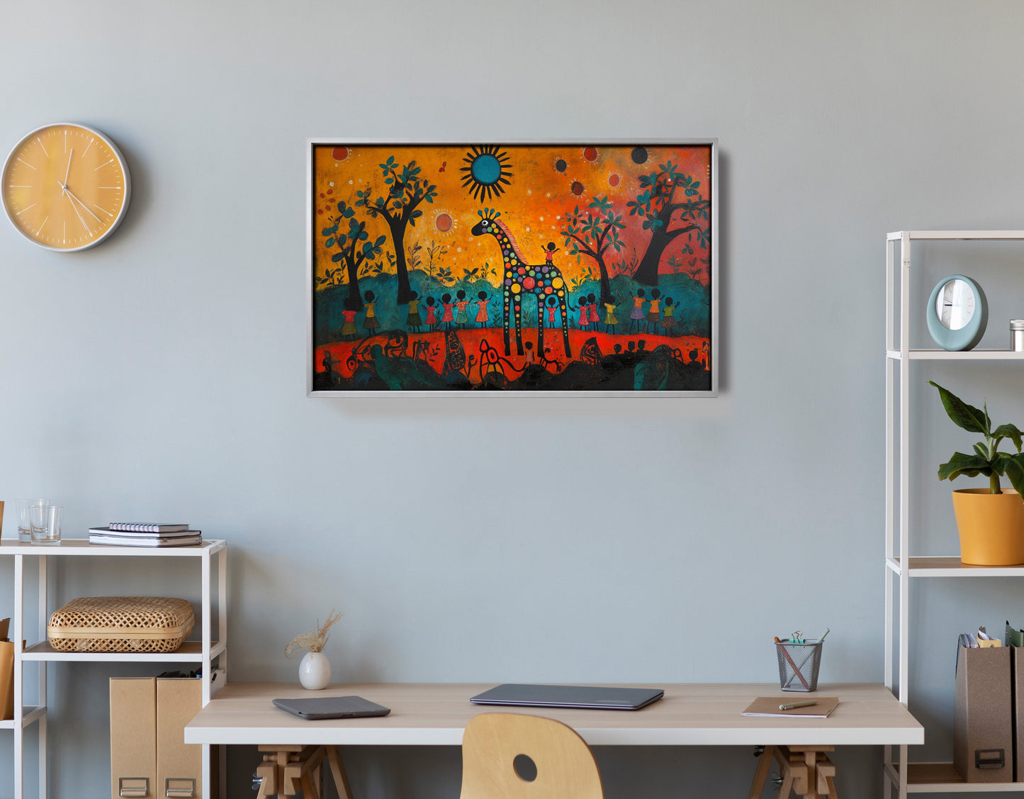 Giraffe Sunset Folk Black Caribbean wall art view 60