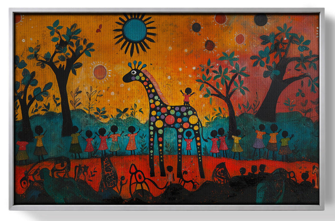 Giraffe Sunset Folk Black Caribbean wall art view 55