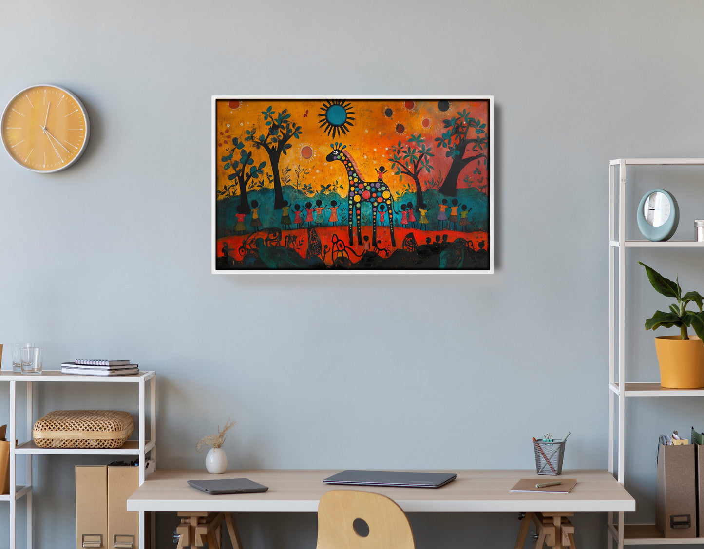 Giraffe Sunset Folk Black Caribbean wall art view 66