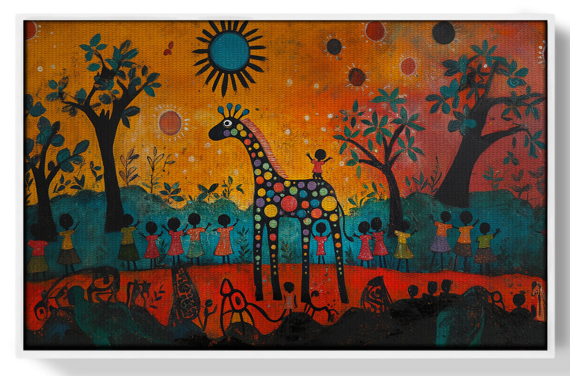 Giraffe Sunset Folk Black Caribbean wall art view 61