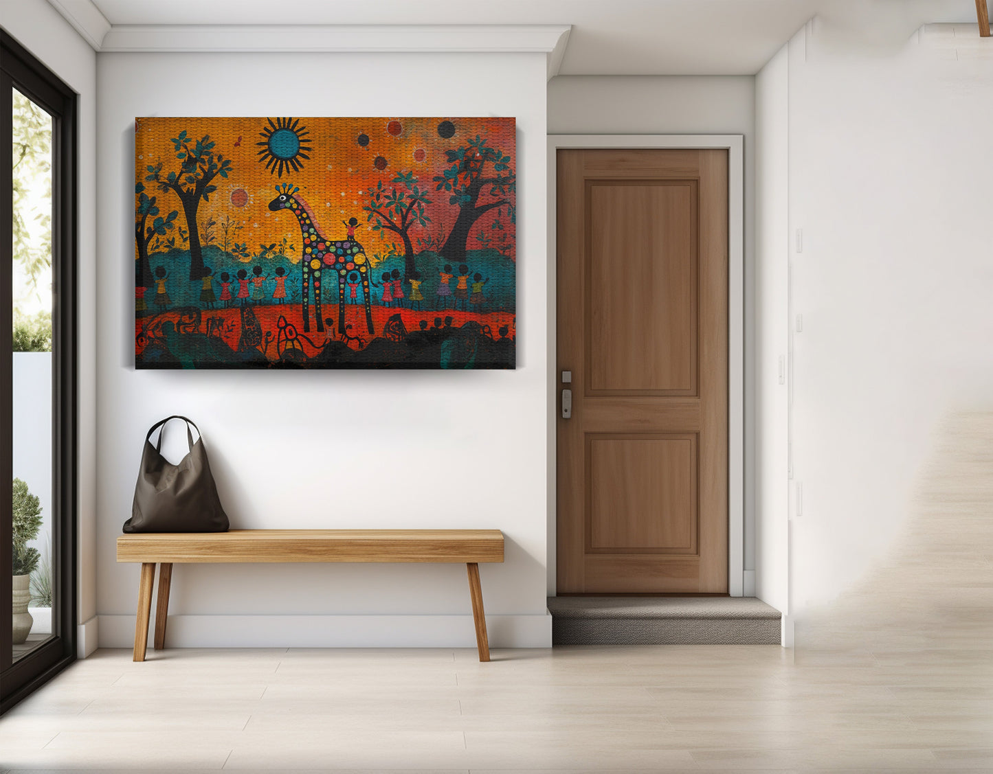 Giraffe Sunset Folk Black Caribbean wall art view 17