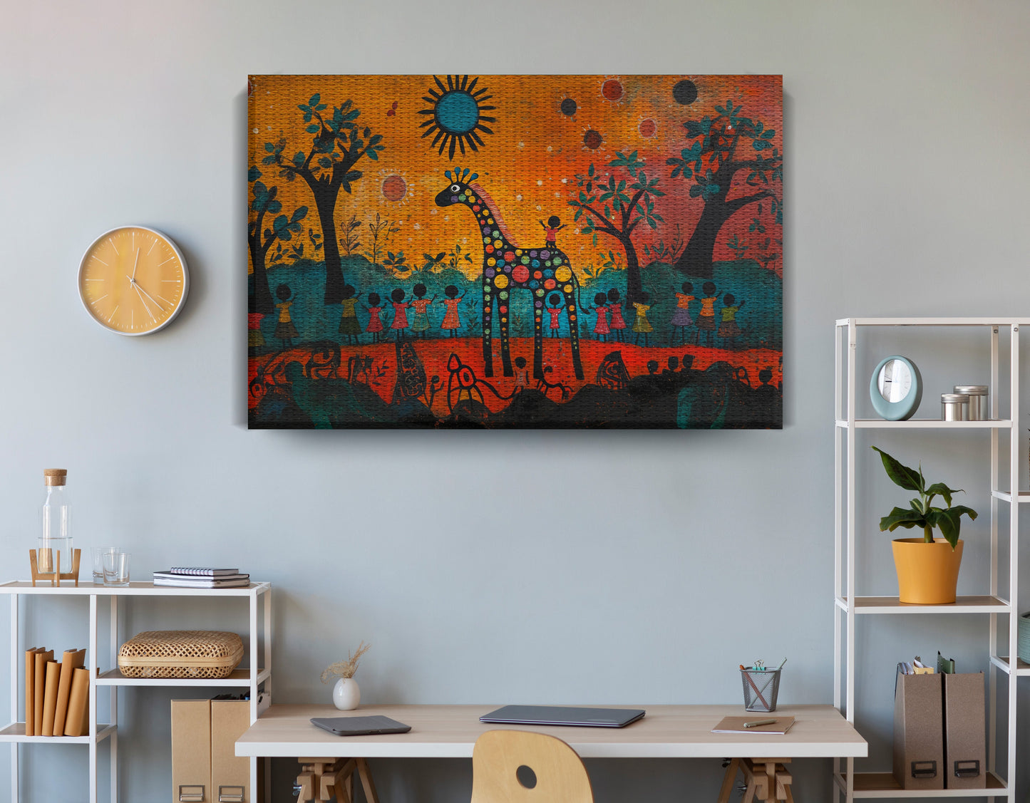 Giraffe Sunset Folk Black Caribbean wall art view 18