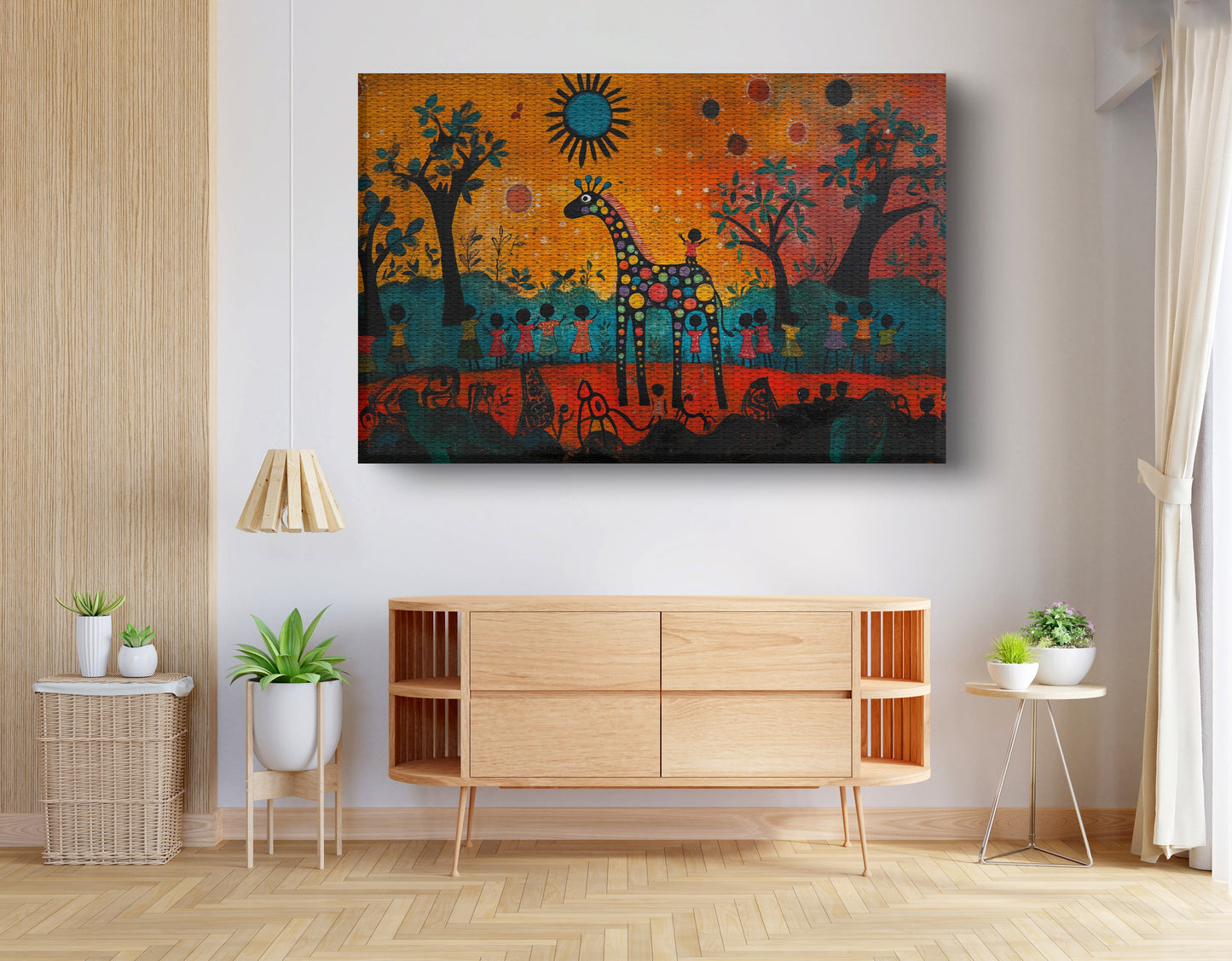 Giraffe Sunset Folk Black Caribbean wall art view 14