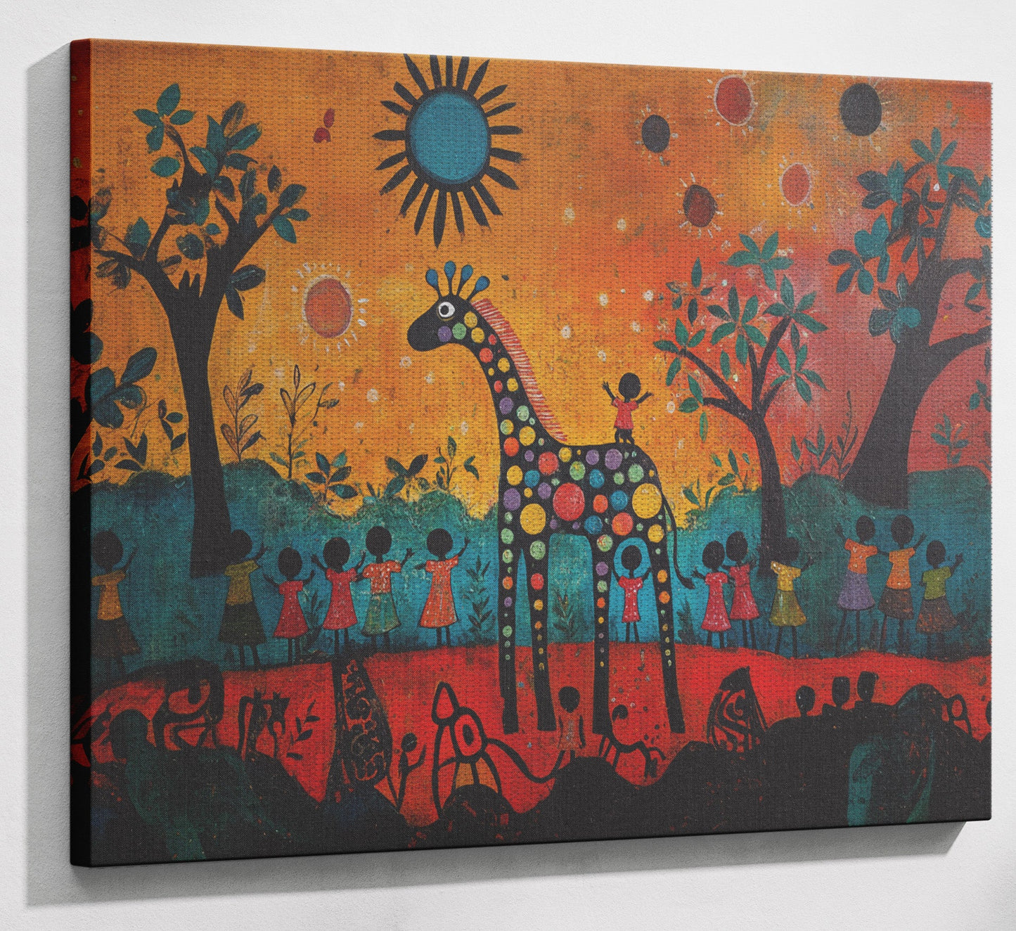 Giraffe Sunset Folk Black Caribbean wall art view 13