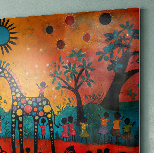 Giraffe Sunset Folk Black Caribbean wall art view 22