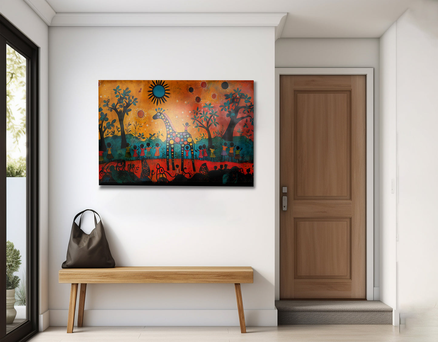 Giraffe Sunset Folk Black Caribbean wall art view 23