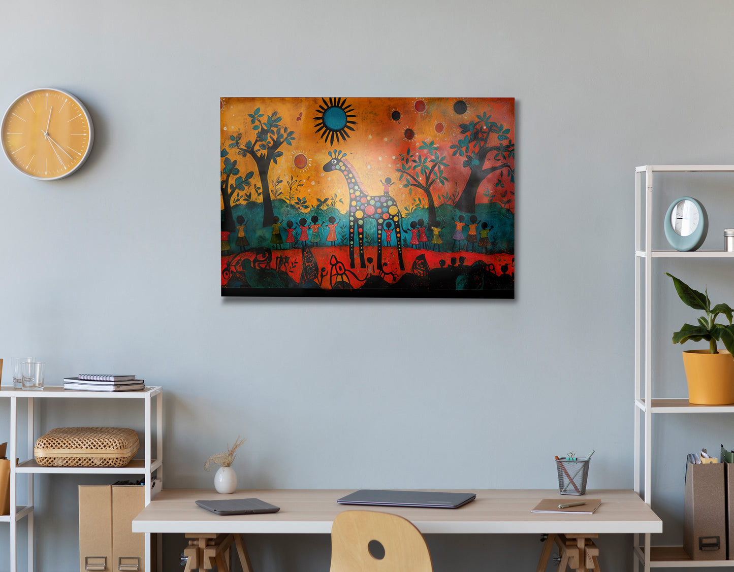 Giraffe Sunset Folk Black Caribbean wall art view 24
