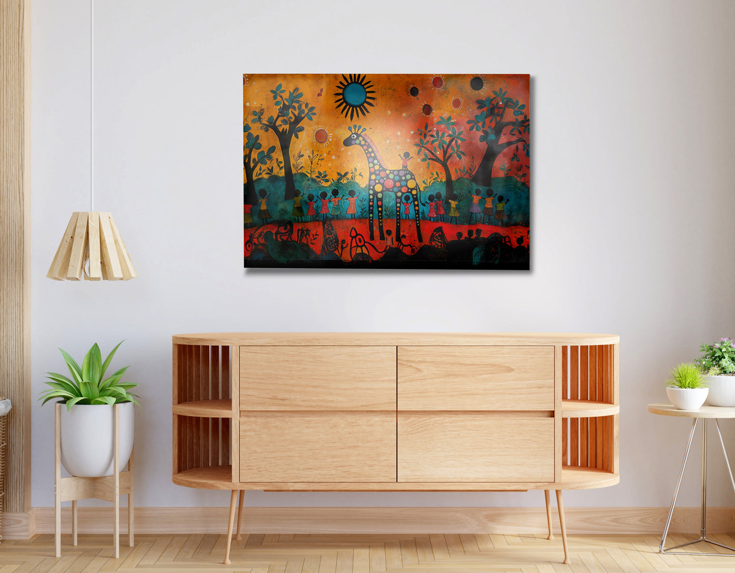 Giraffe Sunset Folk Black Caribbean wall art view 20