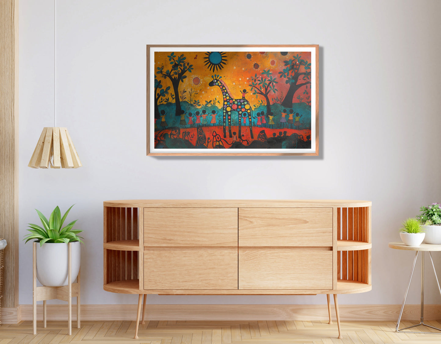Giraffe Sunset Folk Black Caribbean wall art view 80