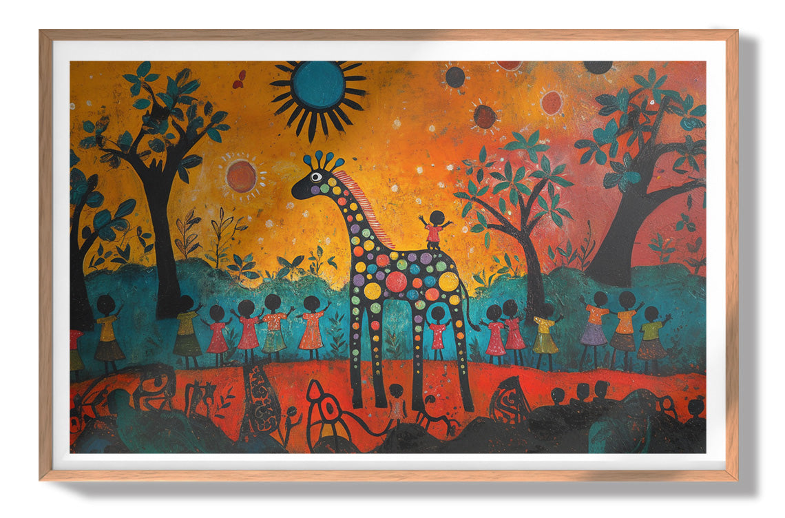 Giraffe Sunset Folk Black Caribbean wall art view 79