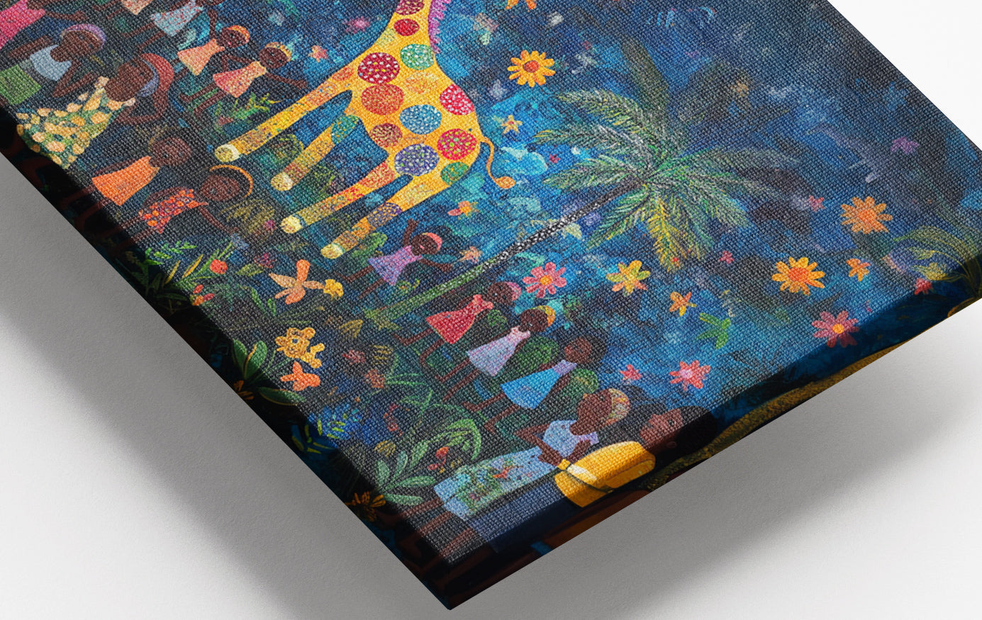 Close-up of Giraffe Village Night Caribbean wall art detail