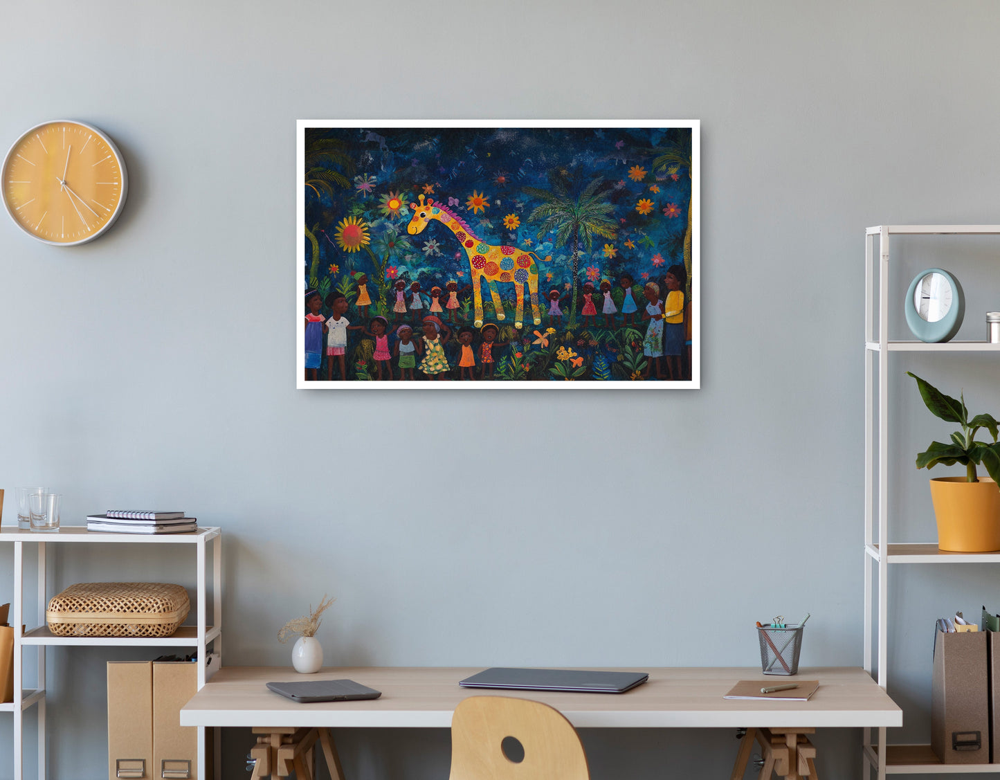 Giraffe Village Night Caribbean wall art print view