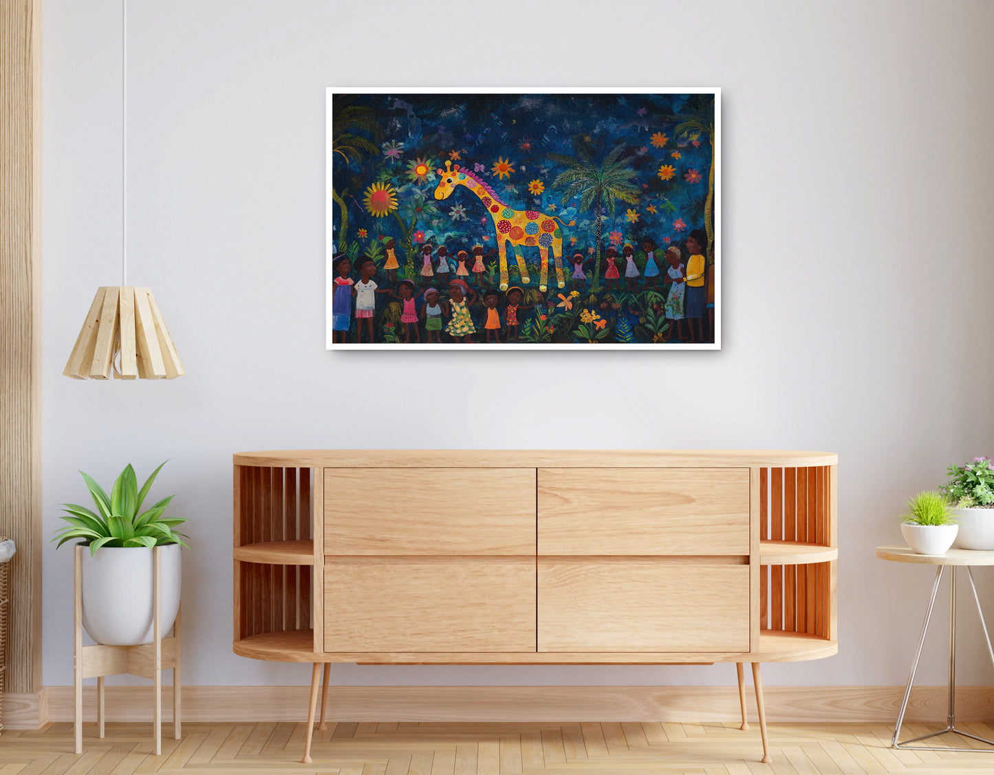 Alternate view of Giraffe Village Night Caribbean wall art canvas print