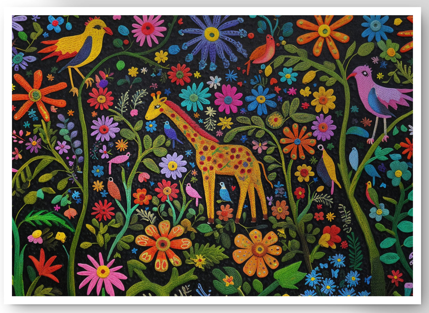 Giraffe Floral Garden Black Caribbean wall art canvas print by MoomZee Artwork