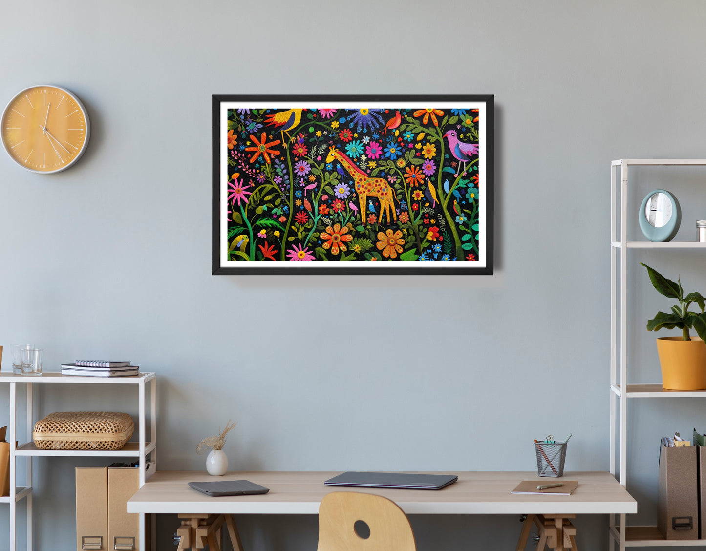 Giraffe Floral Garden Black Caribbean wall art view 72