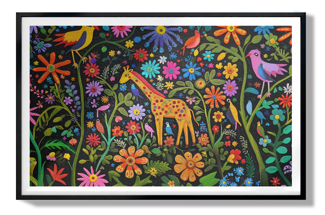 Giraffe Floral Garden Black Caribbean wall art view 67