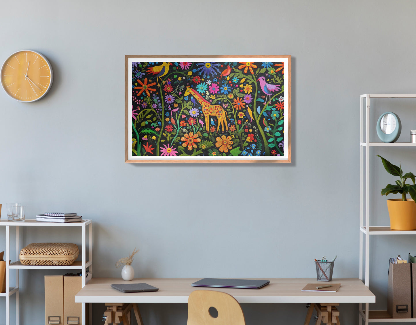 Giraffe Floral Garden Black Caribbean wall art view 84