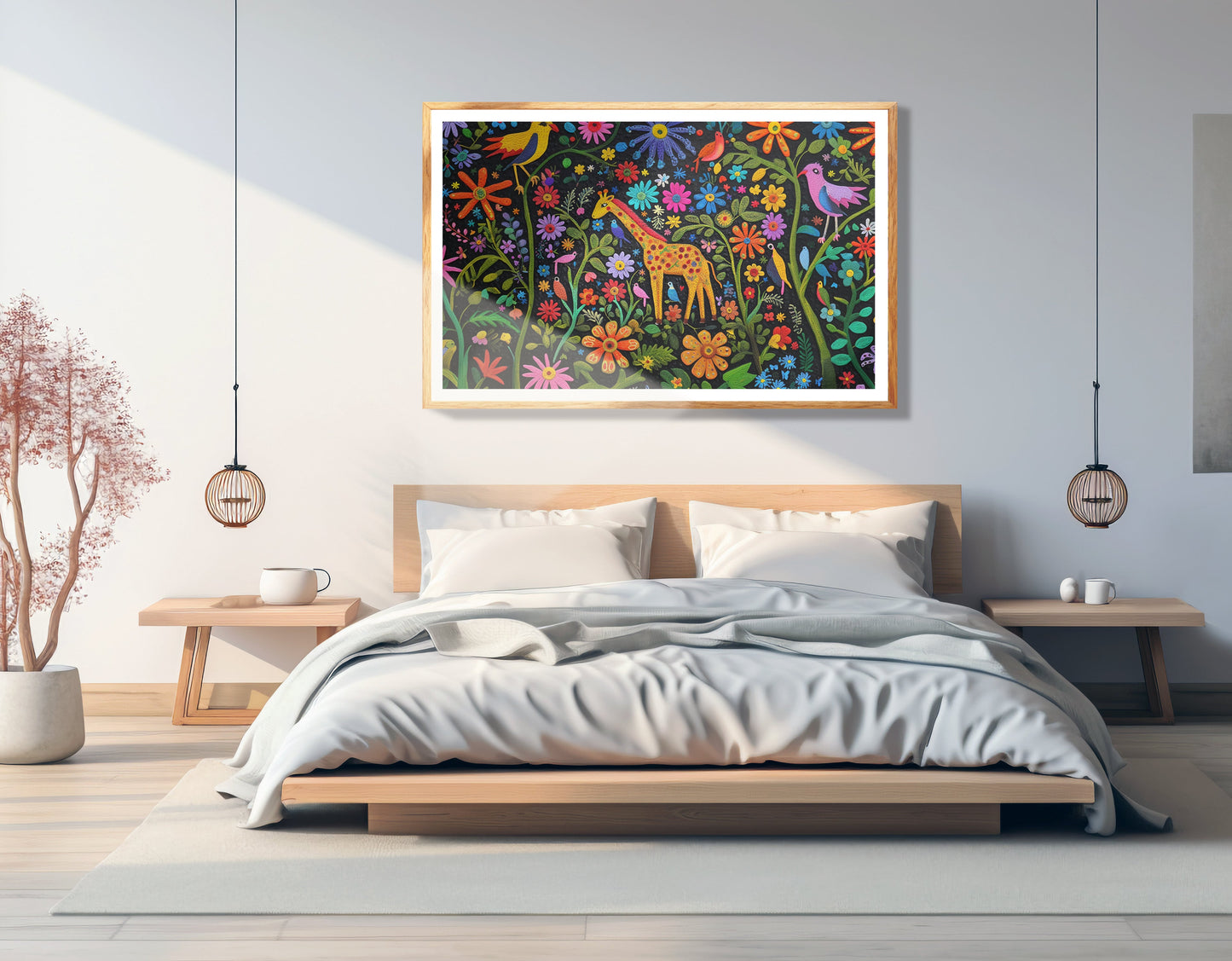 Giraffe Floral Garden Black Caribbean wall art view 75