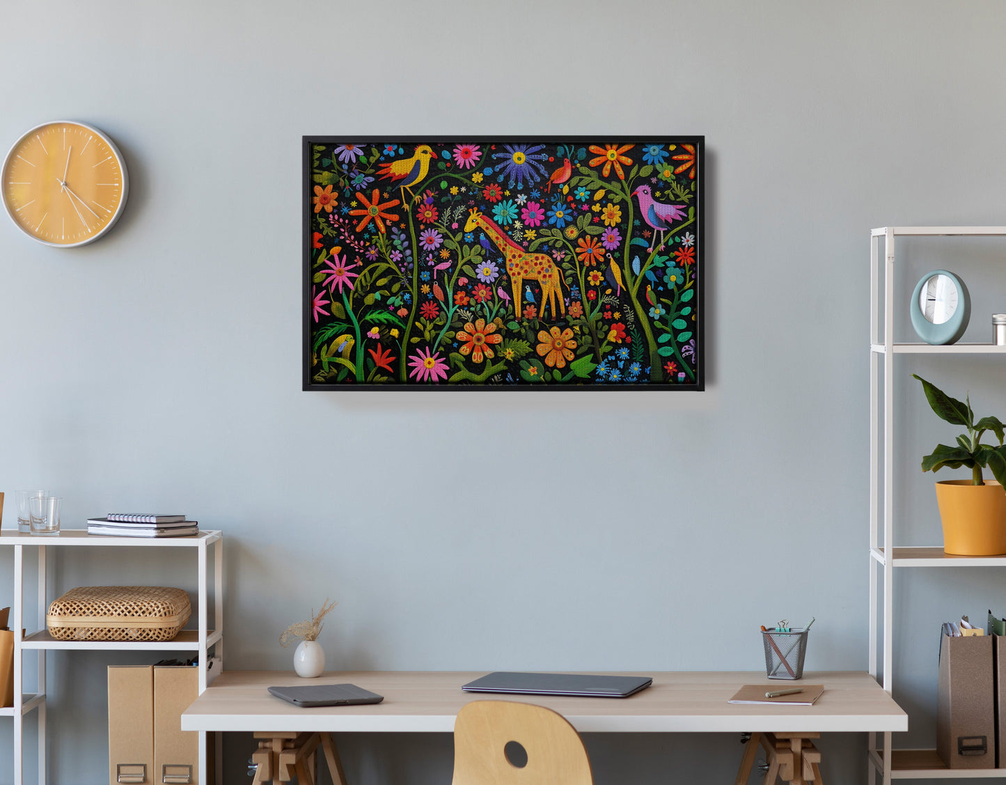 Giraffe Floral Garden Black Caribbean wall art view 30