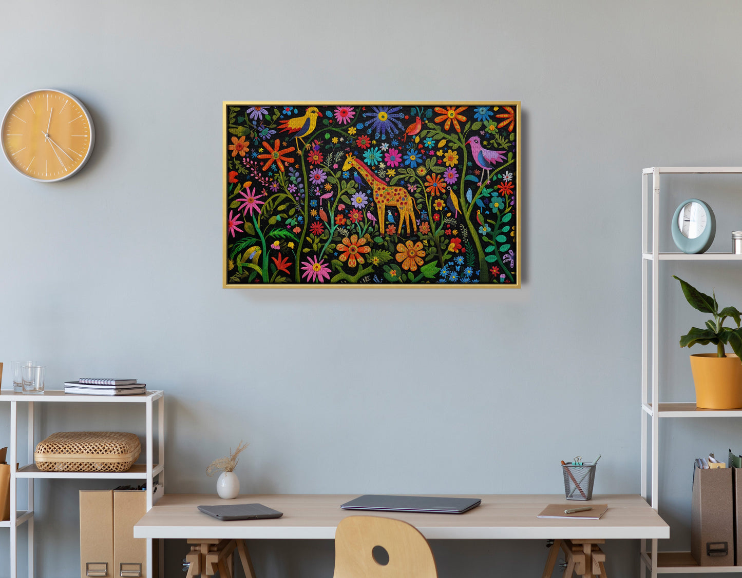 Giraffe Floral Garden Black Caribbean wall art view 42