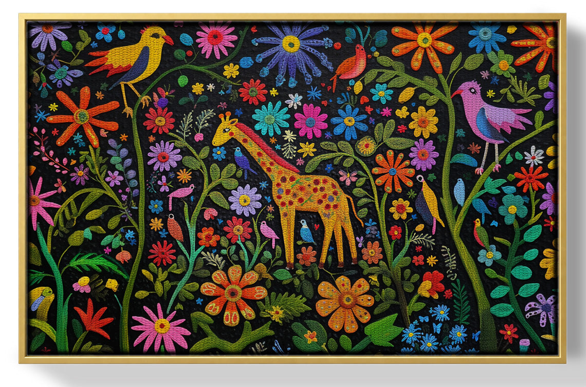 Giraffe Floral Garden Black Caribbean wall art view 37