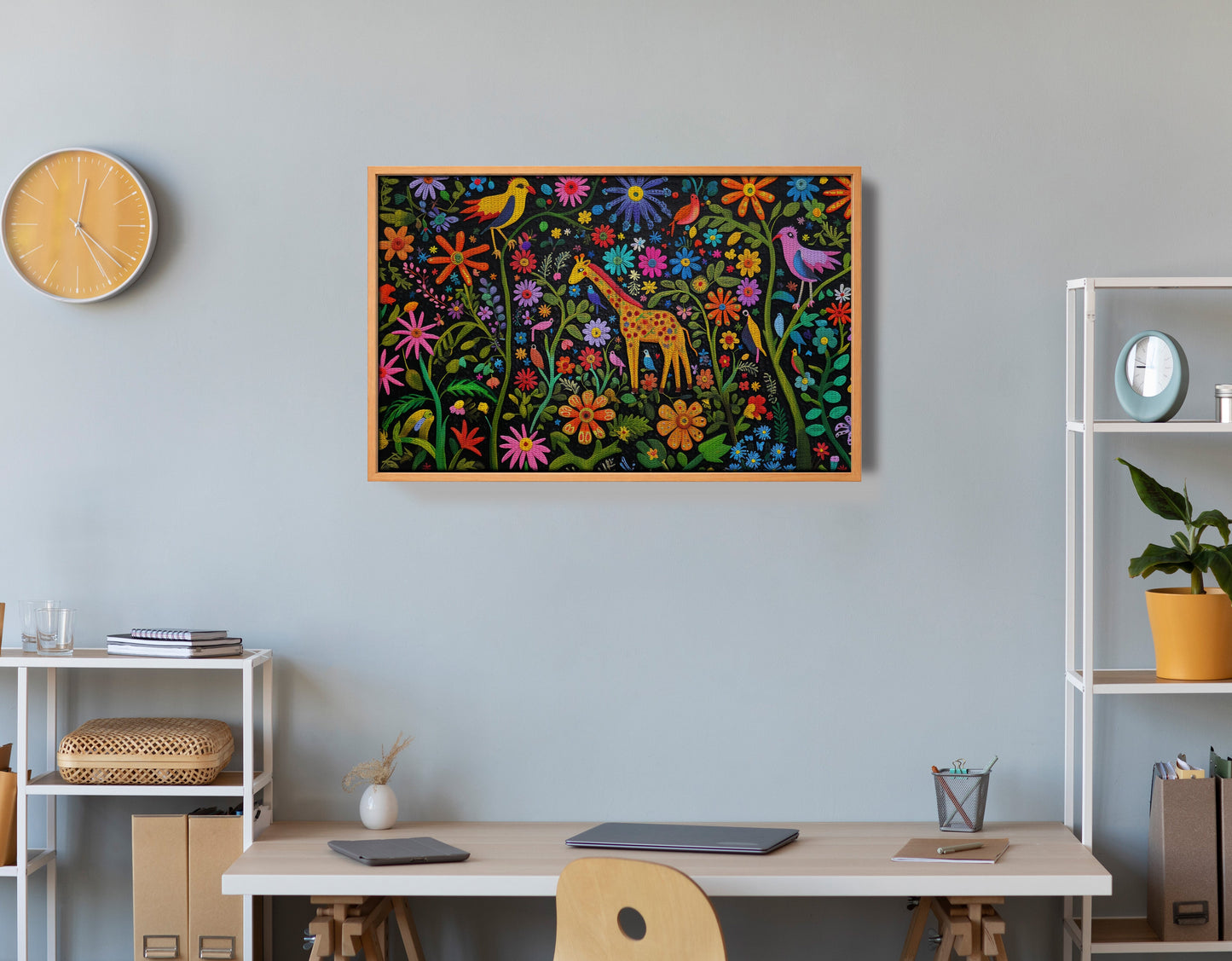 Giraffe Floral Garden Black Caribbean wall art view 48