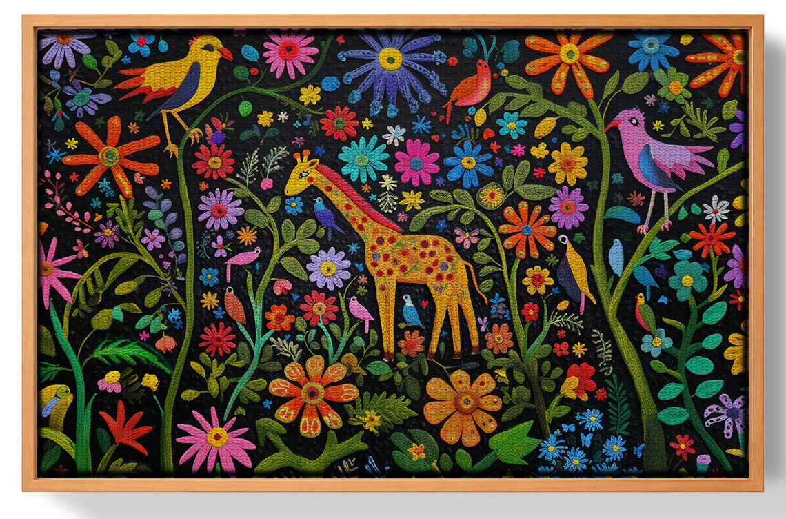 Giraffe Floral Garden Black Caribbean wall art view 43