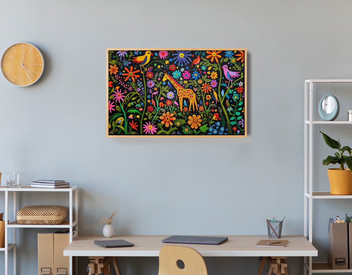 Giraffe Floral Garden Black Caribbean wall art view 54