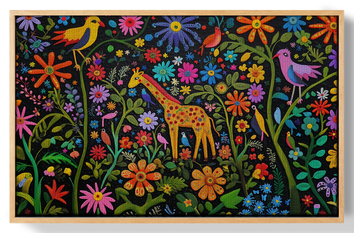 Giraffe Floral Garden Black Caribbean wall art view 49