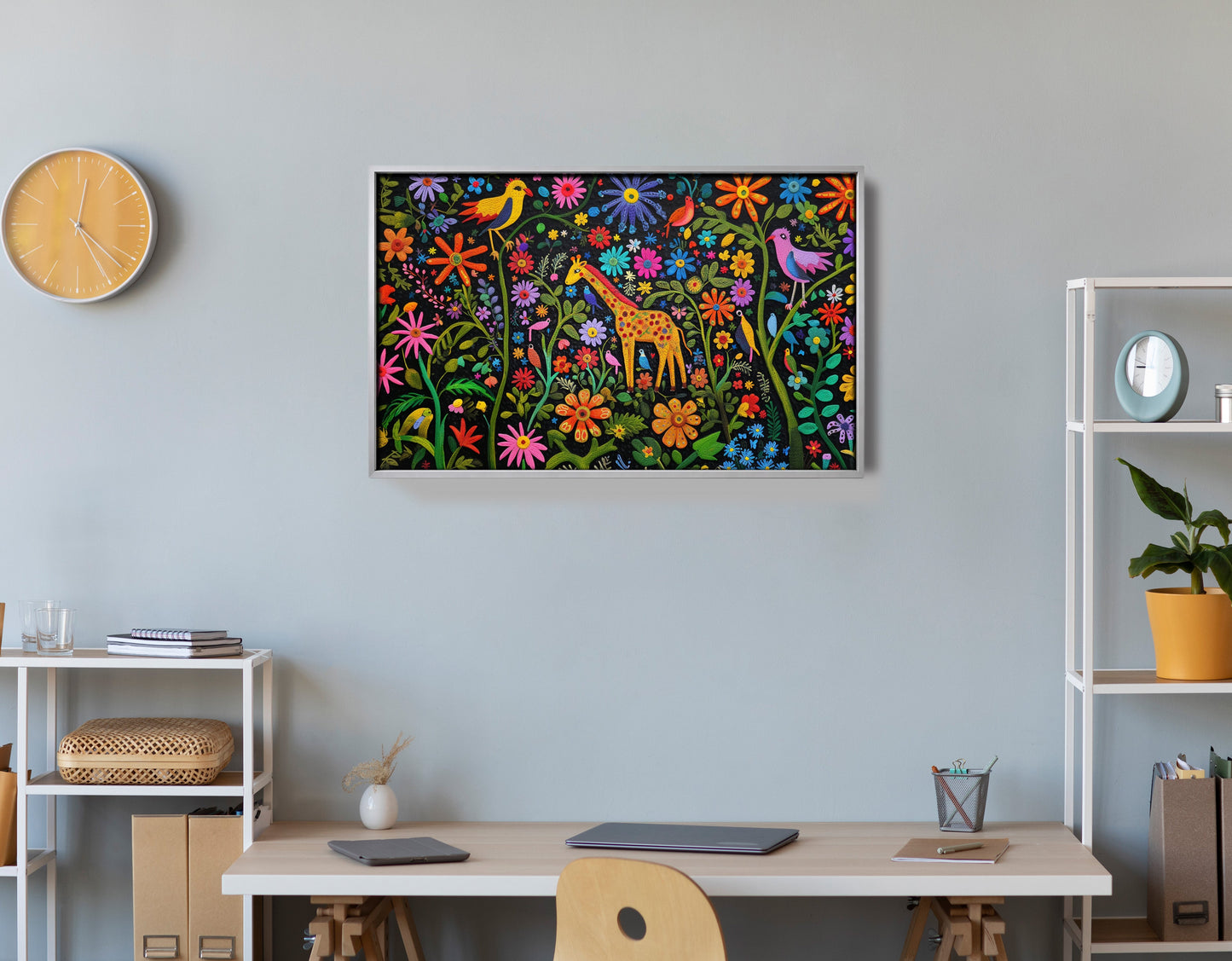 Giraffe Floral Garden Black Caribbean wall art view 60