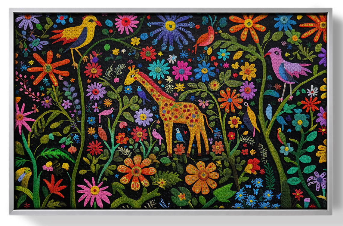Giraffe Floral Garden Black Caribbean wall art view 55