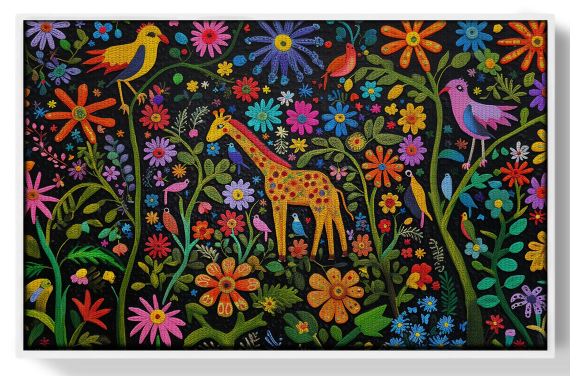 Giraffe Floral Garden Black Caribbean wall art view 61