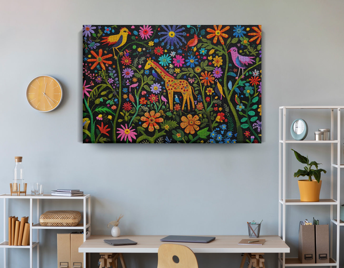 Giraffe Floral Garden Black Caribbean wall art view 18