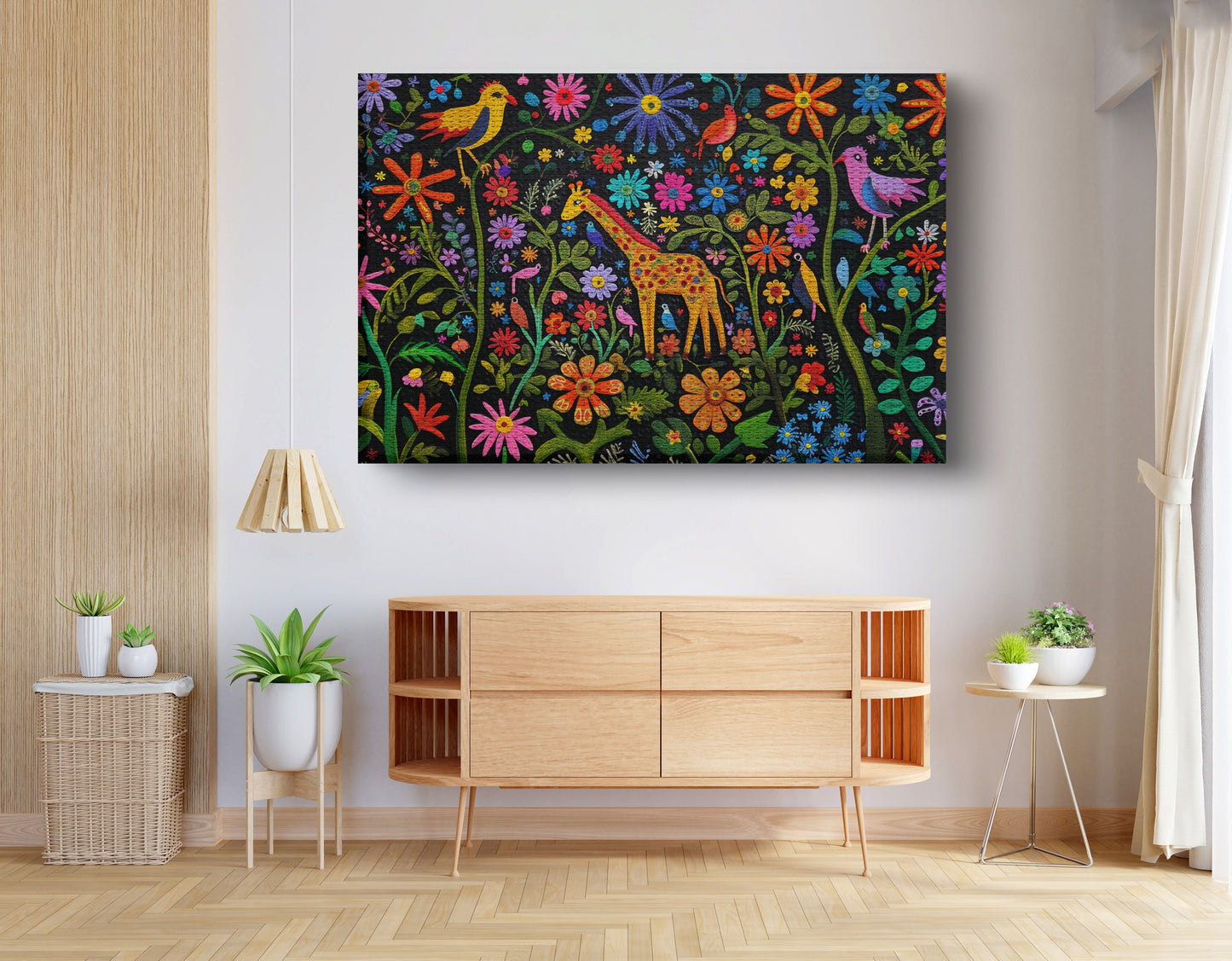 Giraffe Floral Garden Black Caribbean wall art view 14