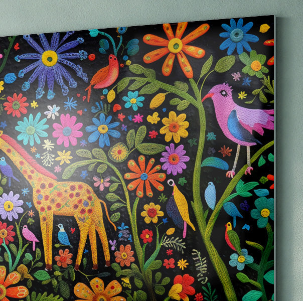Giraffe Floral Garden Black Caribbean wall art view 22