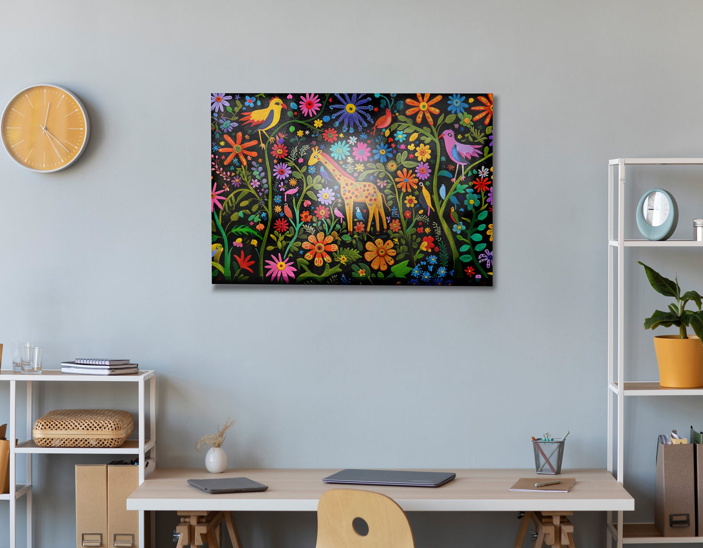 Giraffe Floral Garden Black Caribbean wall art view 24