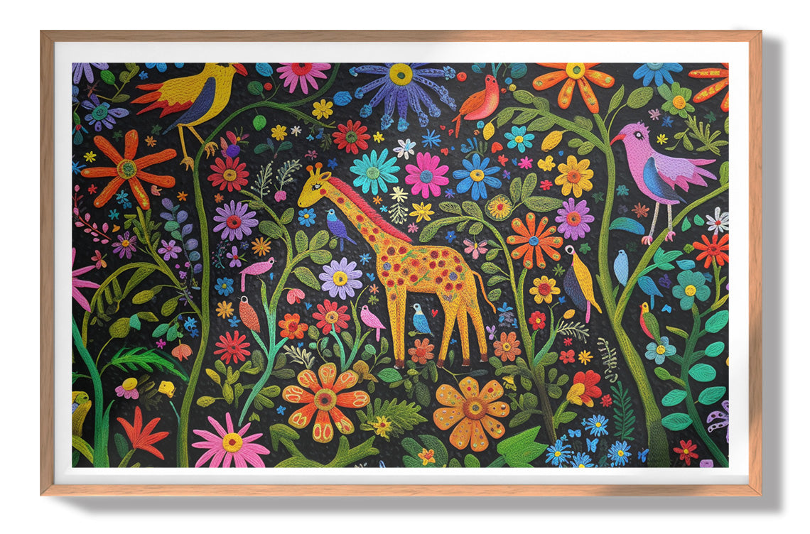 Giraffe Floral Garden Black Caribbean wall art view 79