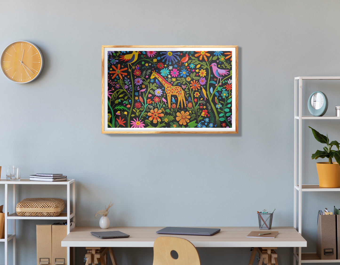 Giraffe Floral Folk Caribbean wall art view 78