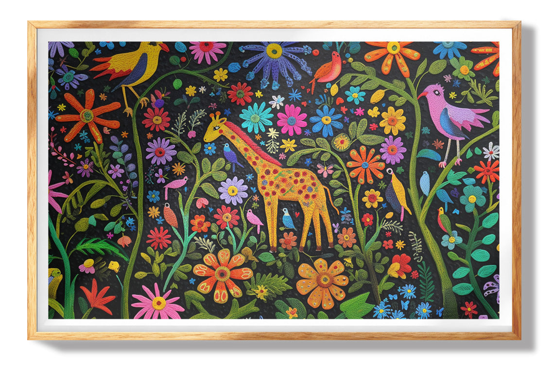 Giraffe Floral Folk Caribbean wall art view 73
