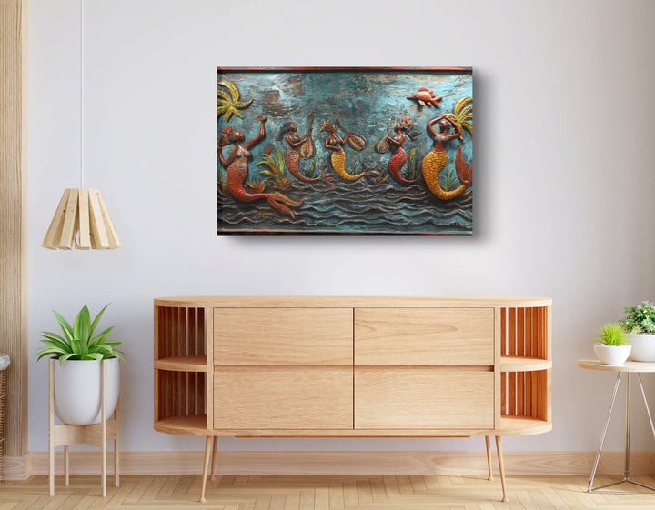 Black Mermaid Ocean Relief Wall Art Print