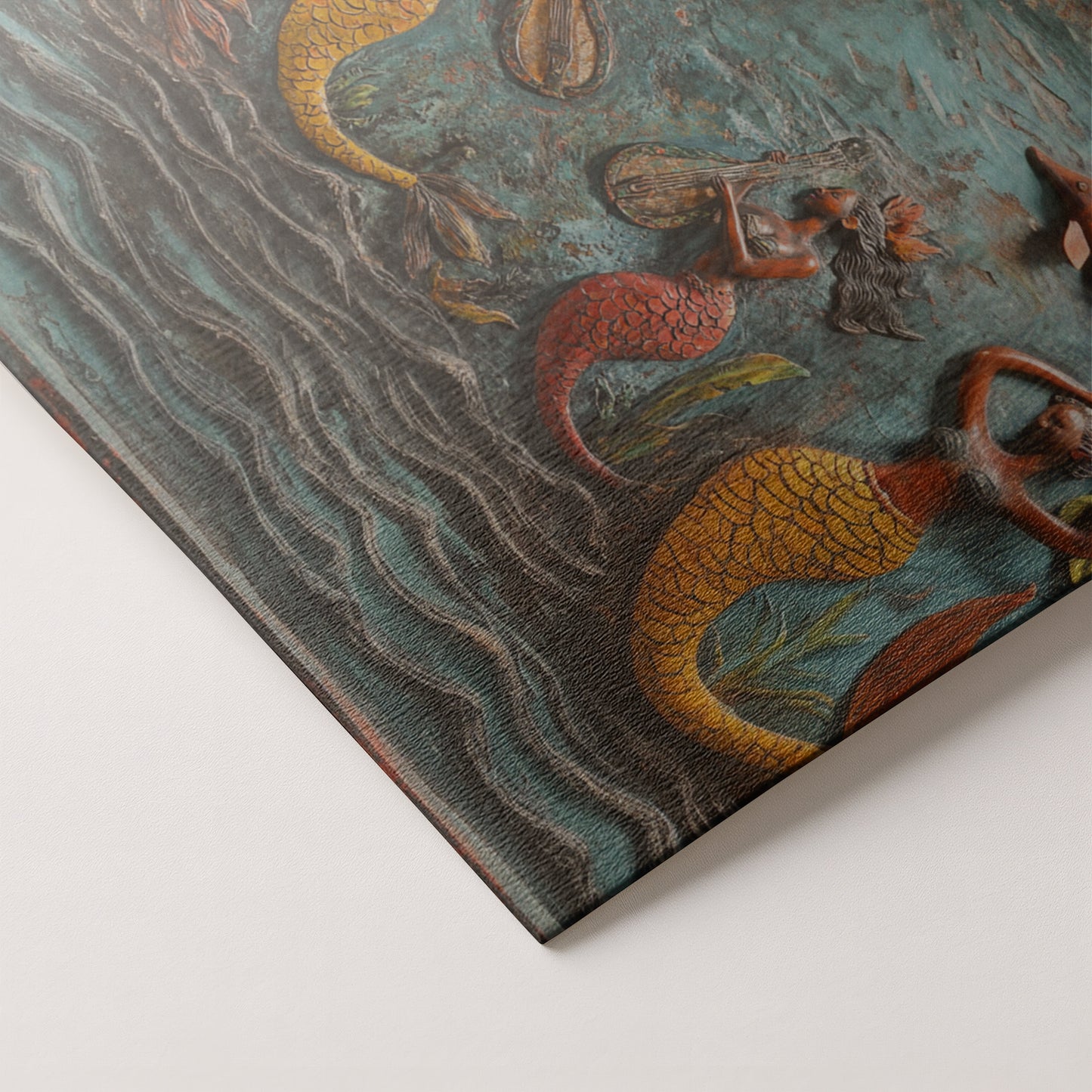 Black Mermaid Ocean Relief Caribbean wall art artwork by MoomZee Artwork