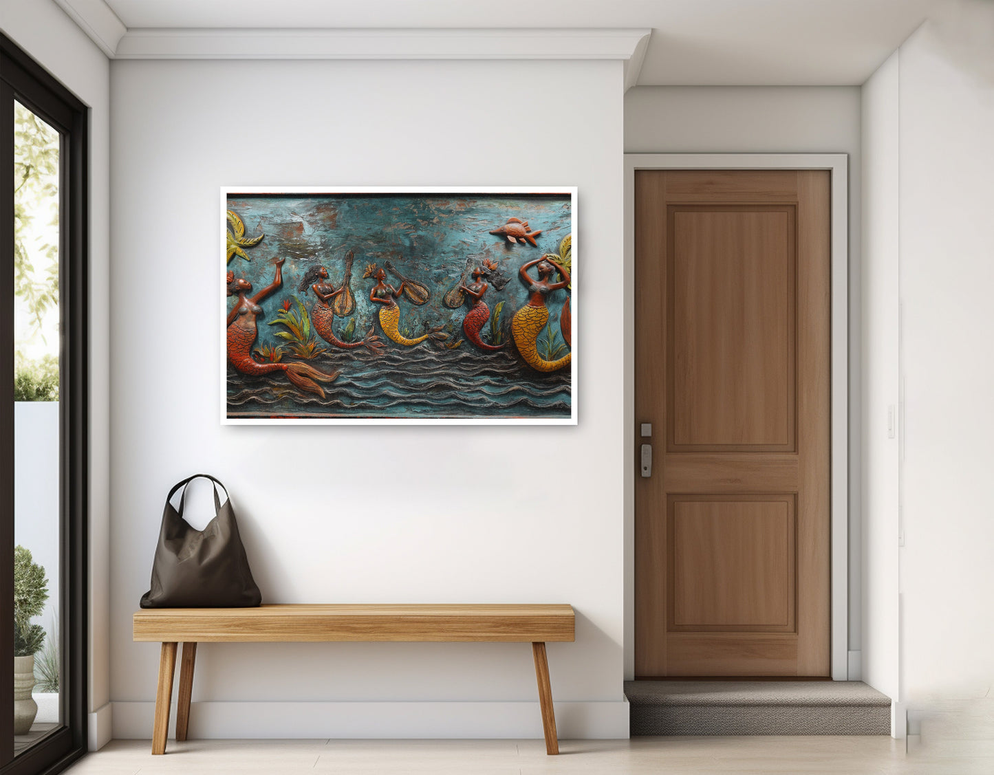 Black Mermaid Ocean Relief Caribbean wall art home decor view