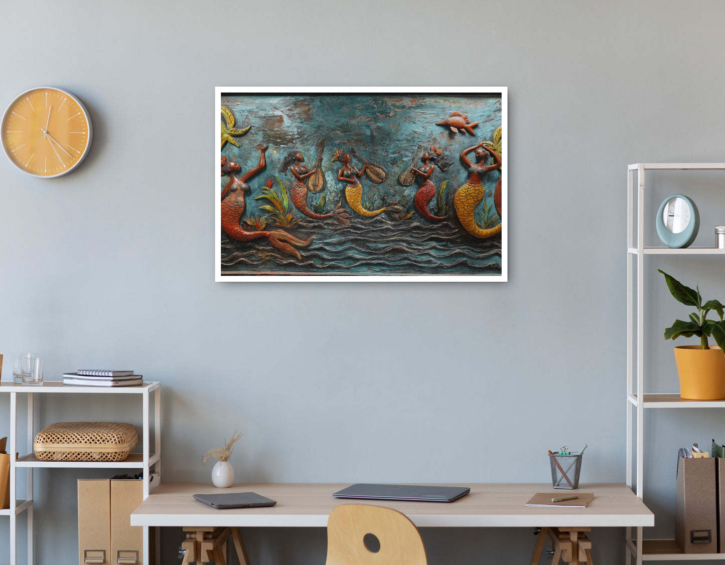 Black Mermaid Ocean Relief Caribbean wall art print view