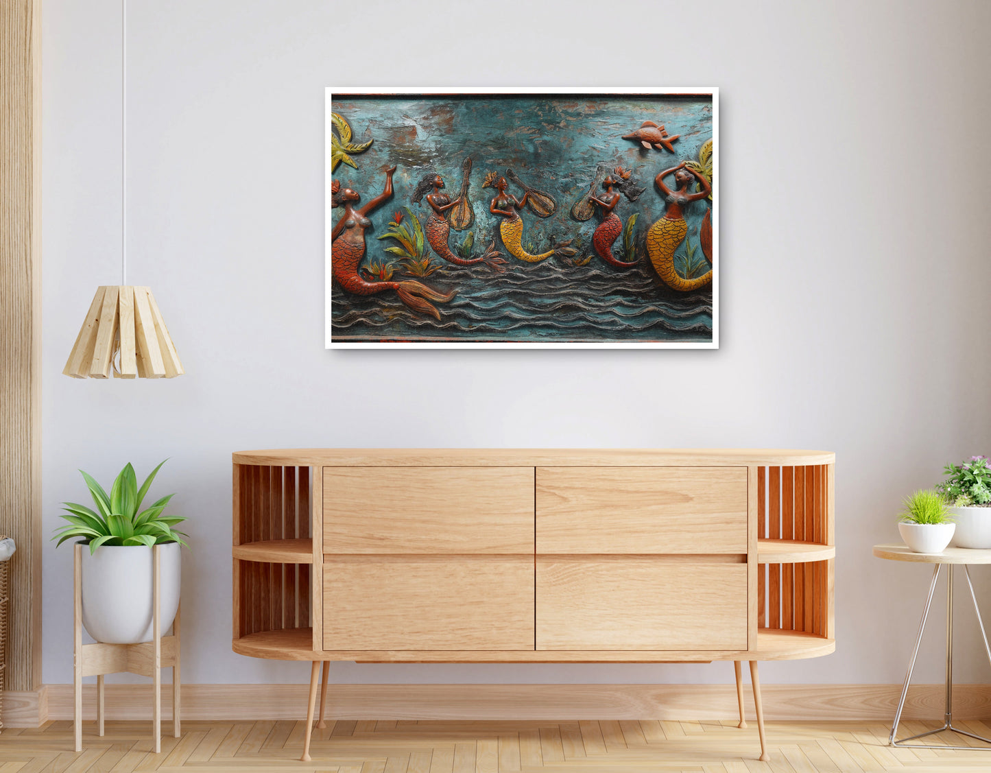 Alternate view of Black Mermaid Ocean Relief Caribbean wall art canvas print