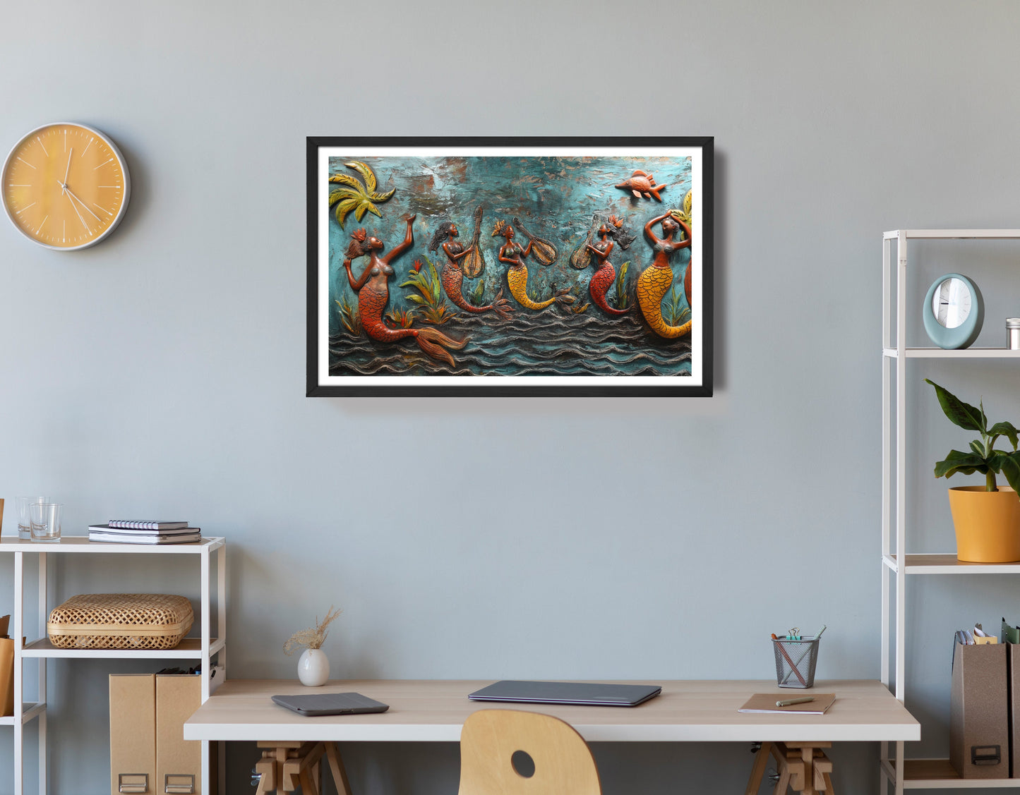 Black Mermaid Ocean Relief Caribbean wall art view 72